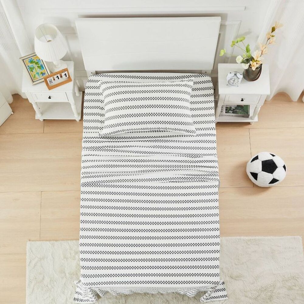 Sportopia Twin Black/White Checkered Grid Jersey Sheet Set